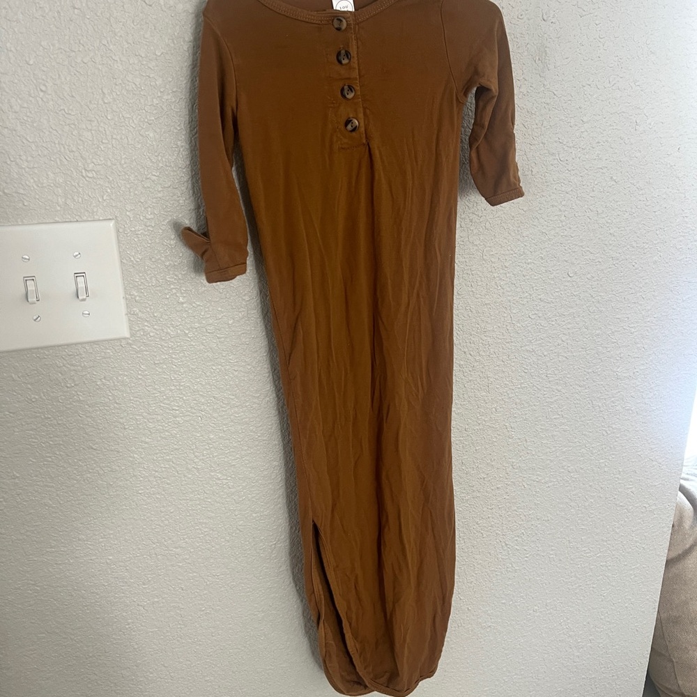 Brown Button-Down Long Sleeve Dress